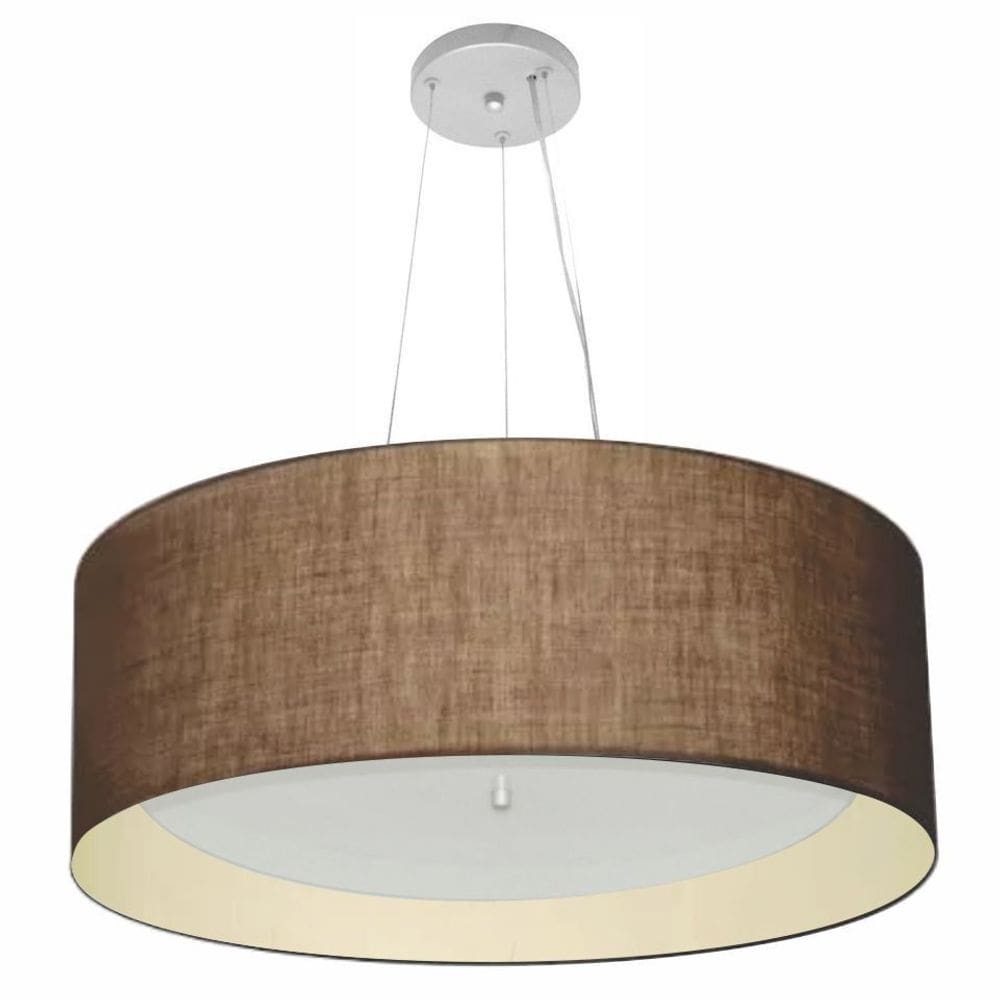 Lustre Pendente Cilíndrico Md-4142 Cúpula Forrada em Tecido 80x30cm Café / Bege - Bivolt