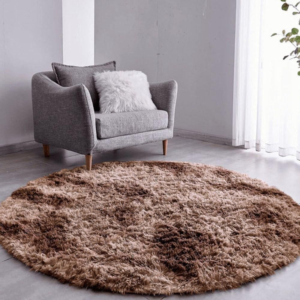 Tapete Sala Felpudo Peludo Mesclado Marrom Redondo 140 Cm