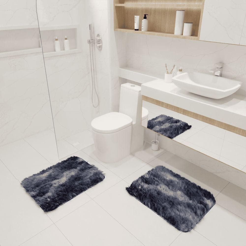 Kit Tapete Banheiro Felpudo Peludo Mesclado Preto 40 X 60 Cm