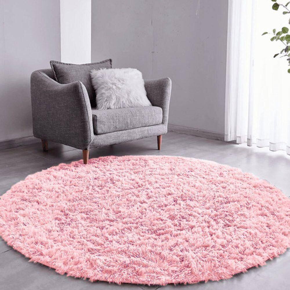 Tapete Sala Felpudo Peludo Rosa Bebe Redondo 200 Cm