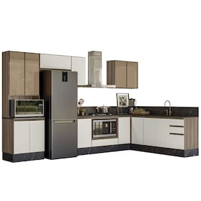 Cozinha Modulada 9 Peças MDF Kali Carvalho Toq Off White Cetim Nicioli