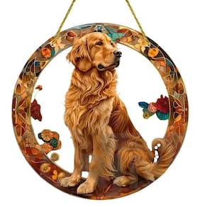 Adorno de Acrílico Mandala Decoração 15cm Golden Retriever