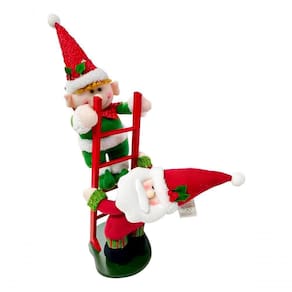 Enfeite Decoração De Natal Papai Noel E Elfo Na Escada 50cm