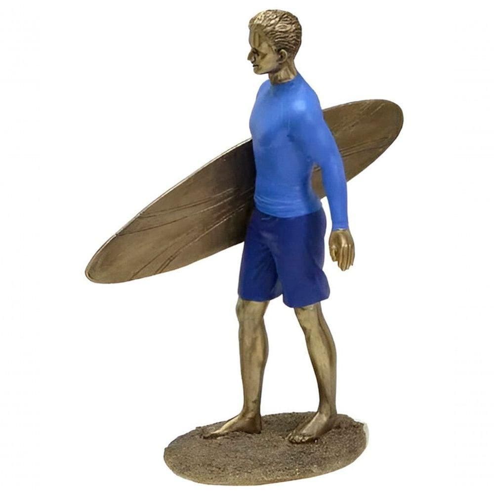 Escultura Decorativa Surfista Prancha Resina Estatueta 26cm