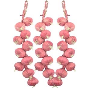 Kit 6 Tranças De Cebolas Artesanal Decoração Artificial 44cm
