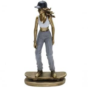 Escultura Decorativa Skatista Mulher Estatueta Resina 26cm