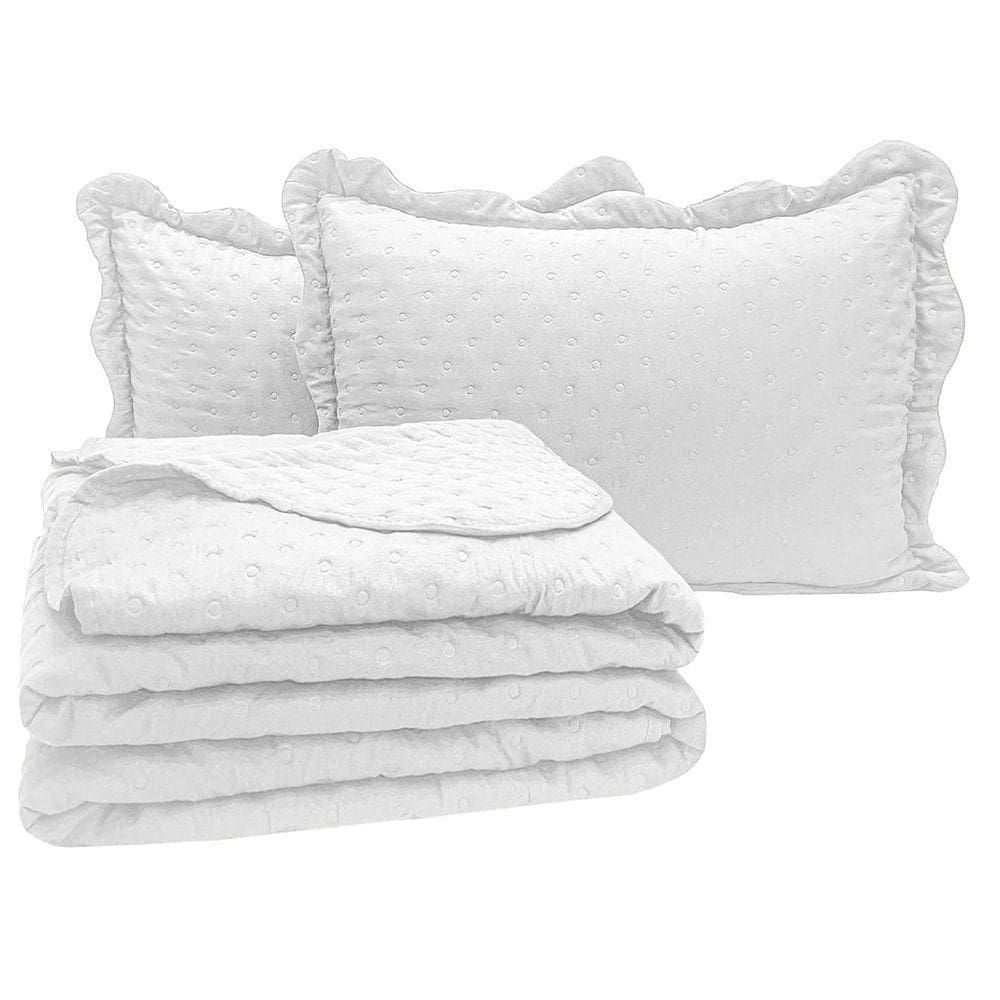 Kit Cobre Leito Colcha Diplomata Casal Dupla Face 3 Peças - Branco