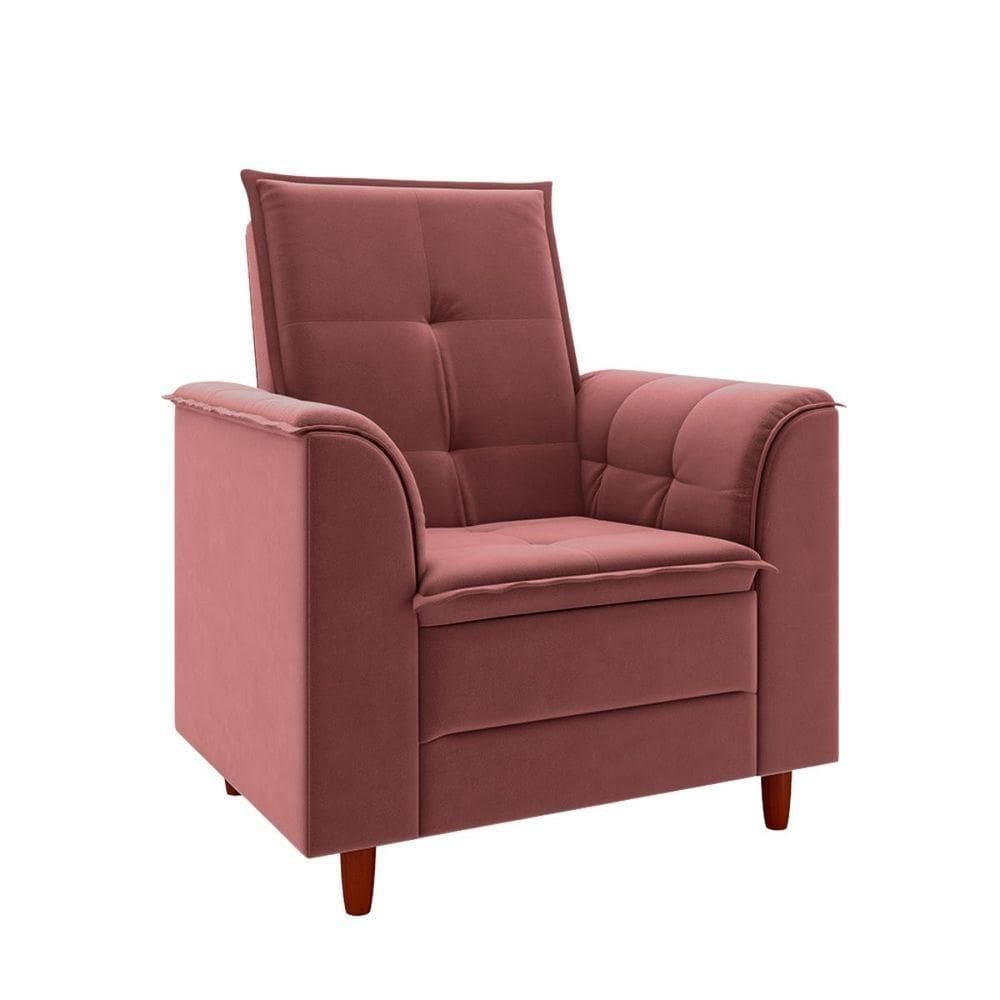 Poltrona Decorativa Estofada Confortável Sala Isis Veludo Rosê
