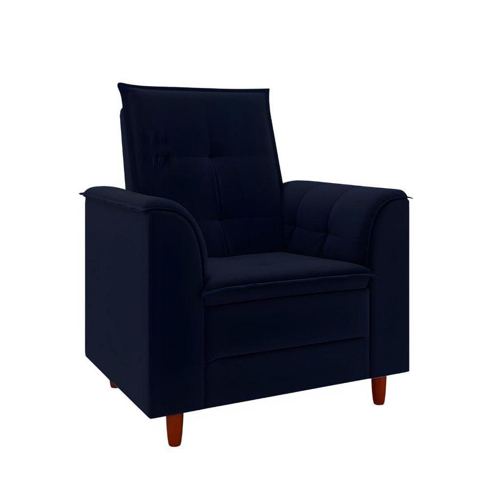 Poltrona Decorativa Estofada Confortável Sala Isis Suede Azul Marinho