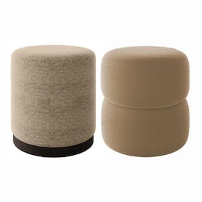 Kit 2 Puff Decorativo Estofado Para Sala De Estar Bali Linho Bege