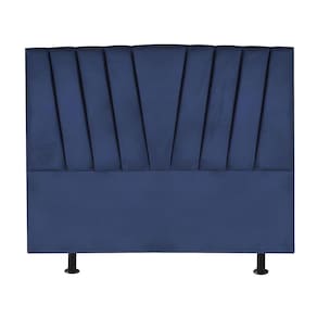 Cabeceira Estofada Cama King 195 Cm Malu Veludo Azul Marinho