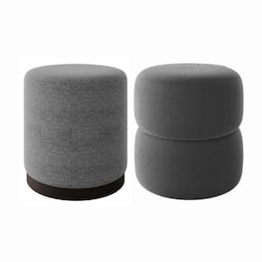 Kit 2 Puff Decorativo Estofado Para Sala De Estar Bali Linho Cinza