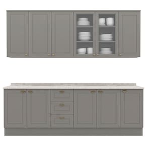 Cozinha Modulada 9 Pecas 240 Cm Ce856 Americana Henn Cinza Calcare