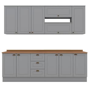 Cozinha Modulada 10 Pecas 240cm Ce792 Americana Henn Cinza Nature