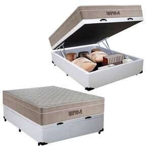 Cama Box Baú Casal Sintético Cremil + Colchão Molas Ensacadas Airprime 138x188x65cm Cor:branco