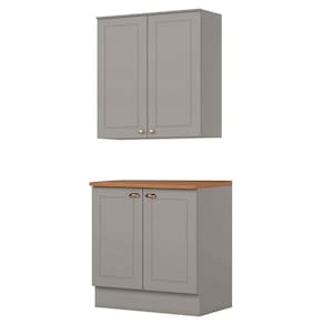 Armario Aereo E Balcao 80cm Americana Cinza Nature Henn
