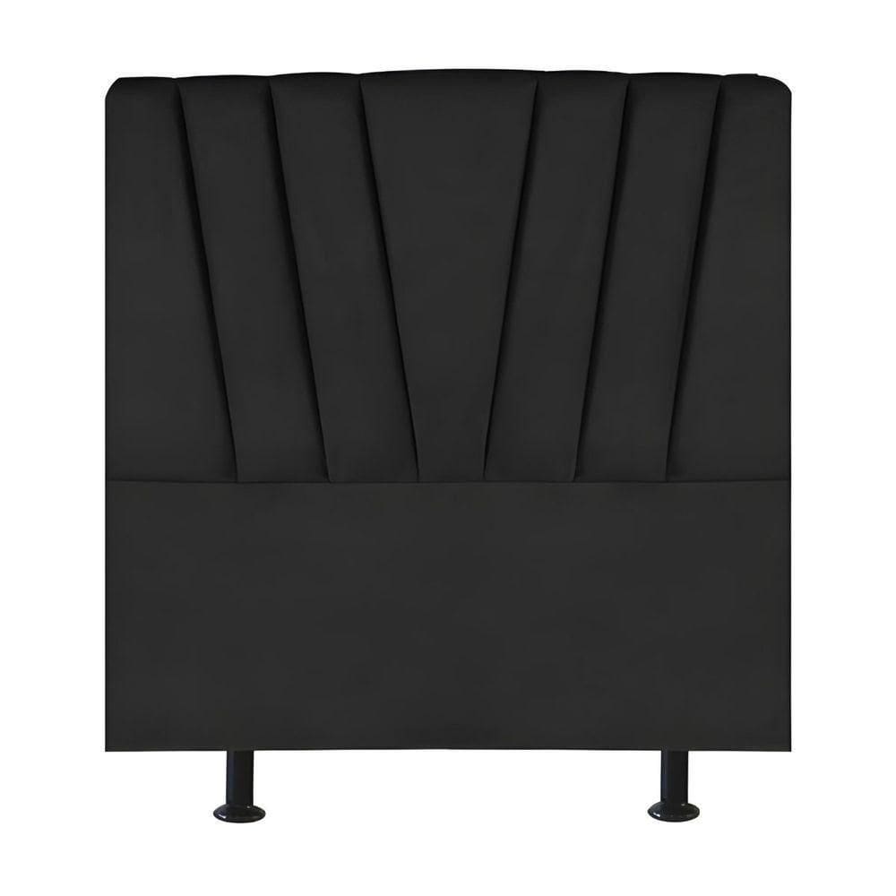 Cabeceira Estofada Cama Solteiro 90 Cm Malu Linho Preto