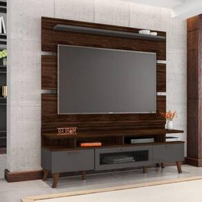 Rack Com Painel Para Tv 65 Polegadas Mdf Moderno Sala De Estar Marrom Palisandro Cinza Régio