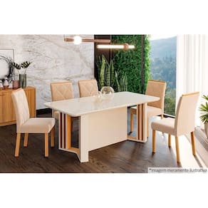 Cadeira Sala De Jantar Fernanda Kit 4 Un Nature-madeirado-suede Nude Bege