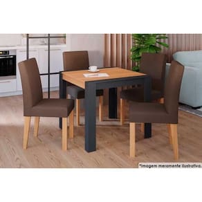 Sala De Jantar Grace C- Tampo 90x90cm E 4 Cadeiras Maia Nature-suede Mascavo Chocolate