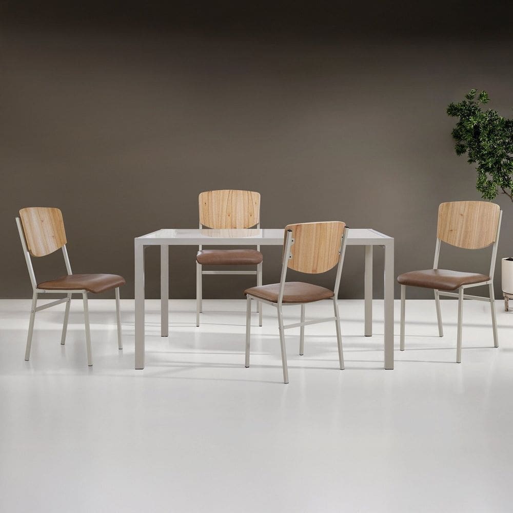 Conjunto Sala de Jantar com 4 Cadeiras Laminadas Confort Bege / Champanhe Metalizado