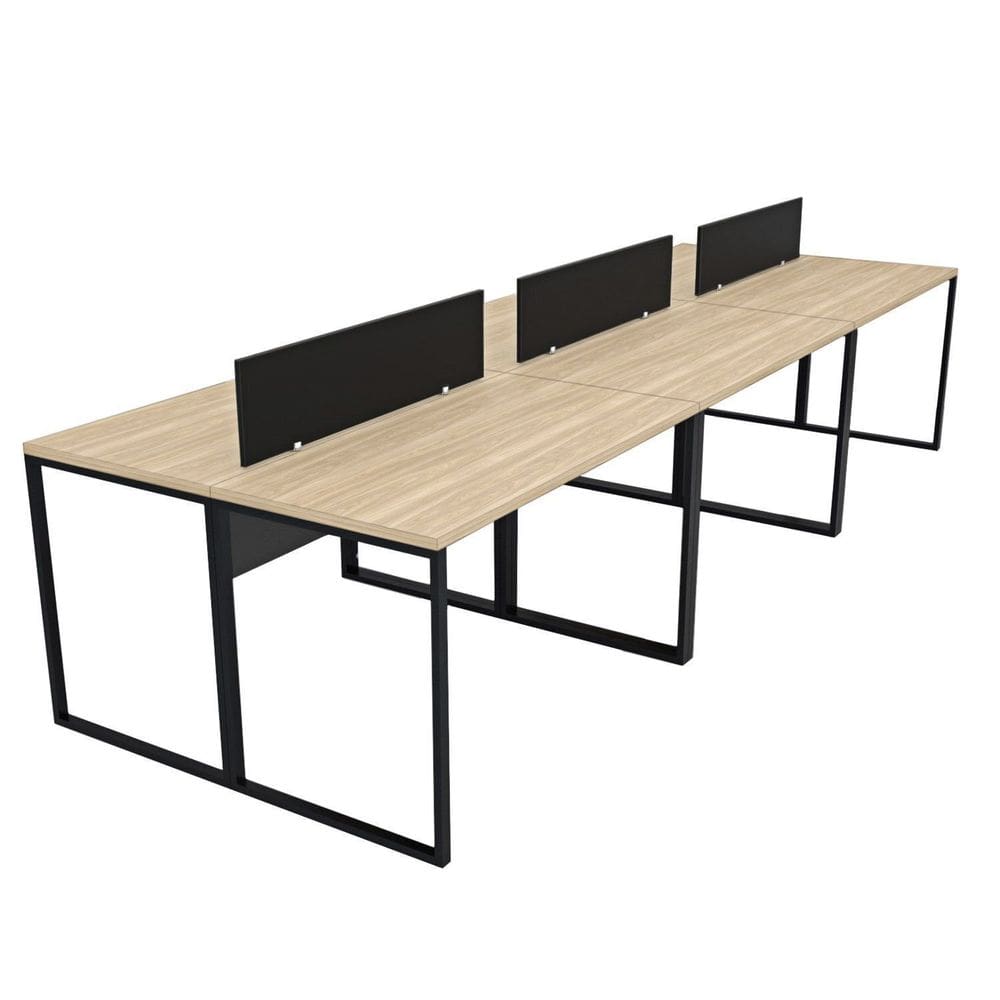 Escrivaninha para Escritório 6 Lugares Industrial Carvalho / Preto