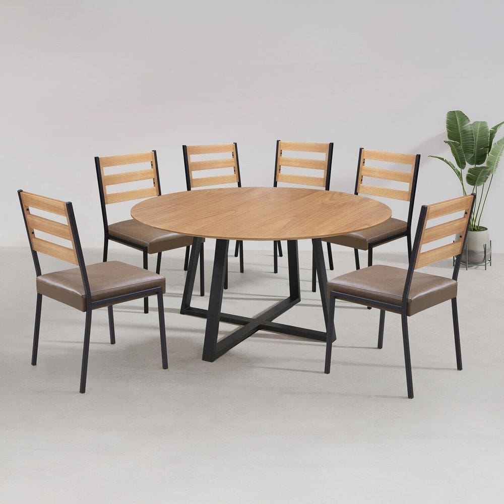 Conjunto para Sala de Jantar com 6 Cadeiras Londres Champanhe / Marrom