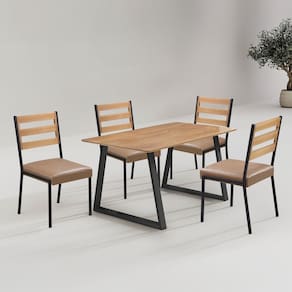 Conjunto para Sala de Jantar com 4 Cadeiras Londres Preto Fosco / Bege