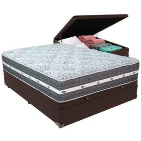 Cama Box Baú Marrom E Colchão Black Graphite Molas Ensacadas Casal Anjos
