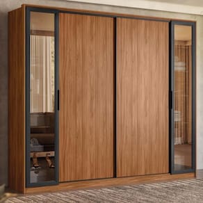 Guarda Roupa Casal 4 Portas Vidro Reflecta E 4 Gavetas Laredo Nogueira-preto Prime Tx