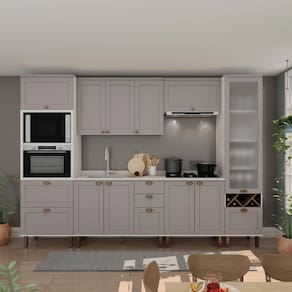 Cozinha Completa 6 Peças 100% Mdf Iluminata Branco/Cinza/Cinza