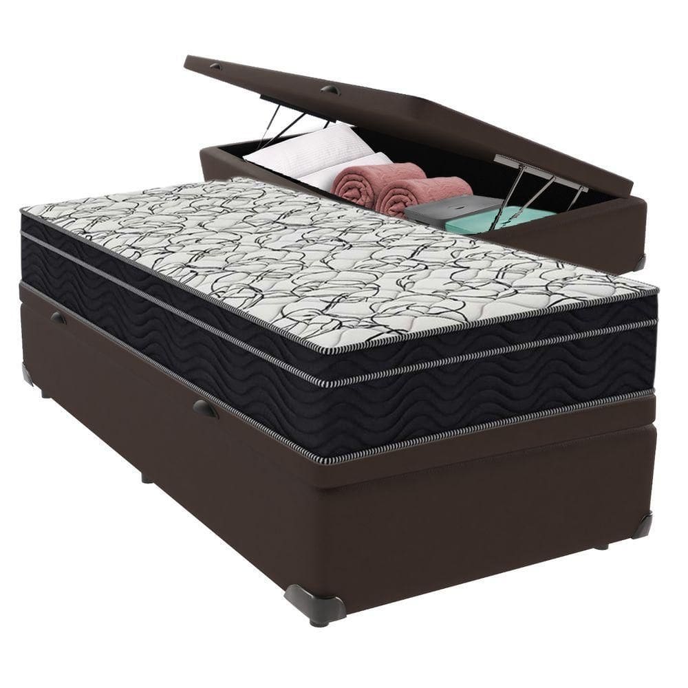 Cama Box Baú Marrom E Colchão Airtech 150 Espuma D45 Solteiro Ortobom