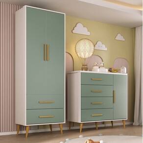 Quarto Infantil com Guarda-Roupa 2 Portas 2 Gavetas com Cômoda Magia Espresso Móveis Branco/Verde