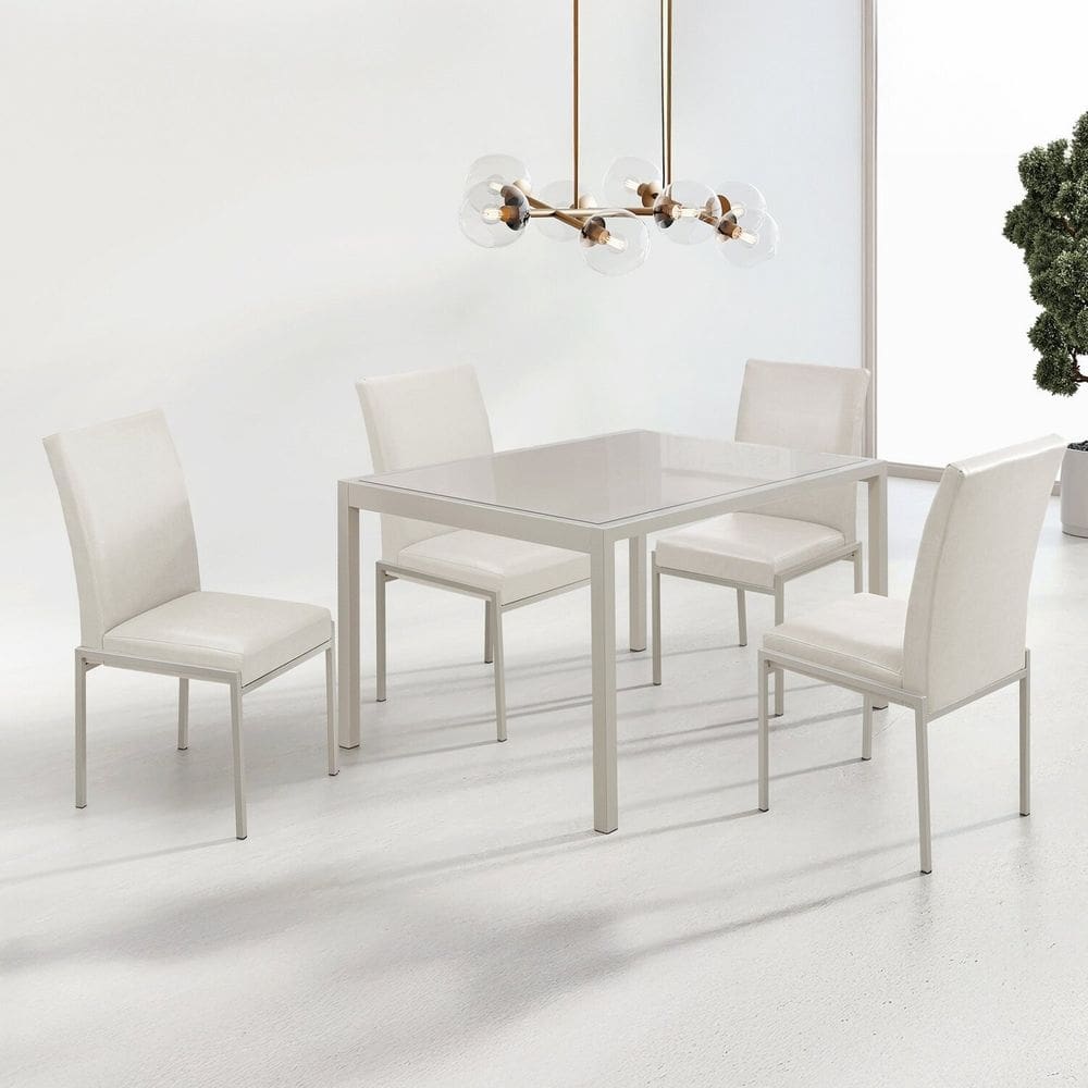 Conjunto para Sala de Jantar com 4 Cadeiras Atenas Champanhe / Off White