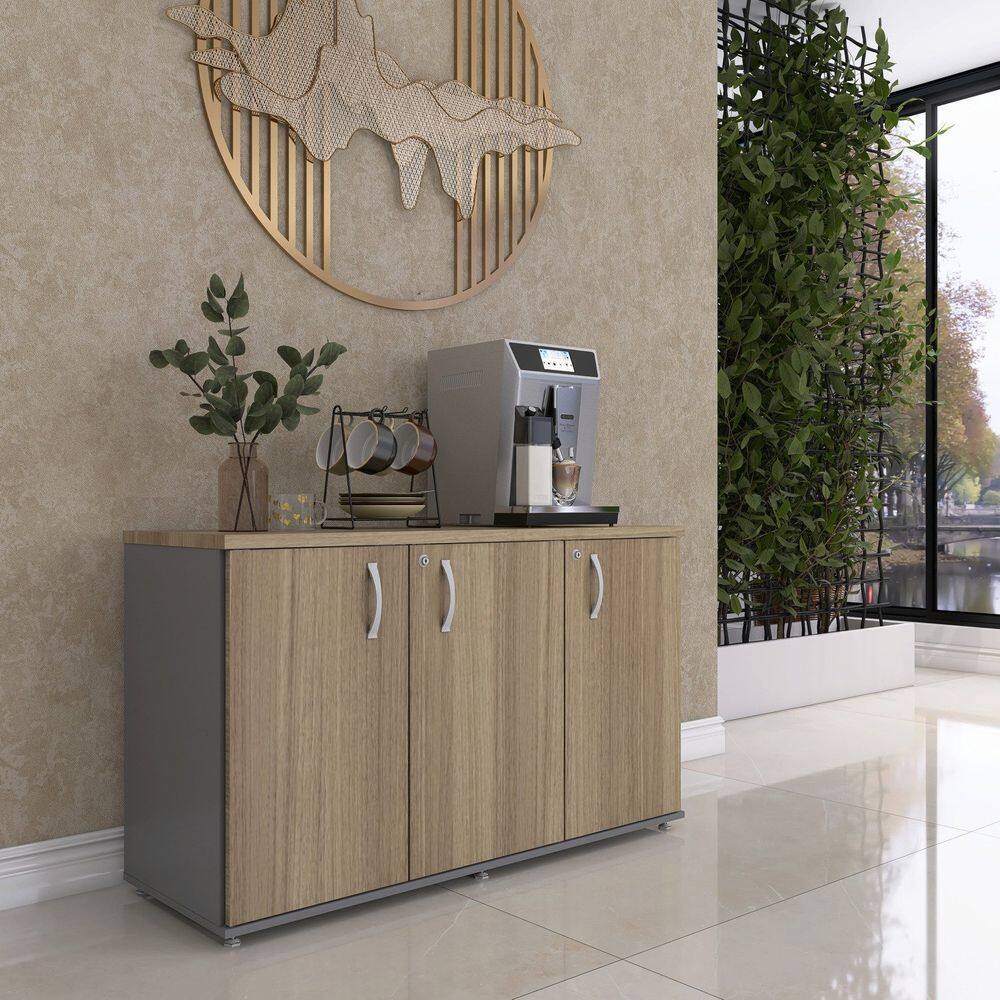 Armário para Escritório Pivotante Credenza Grafito/Noce Naturalle