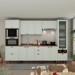 Cozinha Completa 6 Peças 100% Mdf Iluminata Mint/Ébano