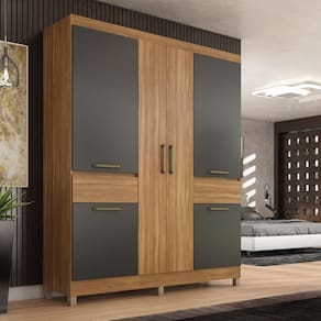 Guarda-roupa Casal 6 Portas 159,6cm X 201cm Mauá Amêndola/Grafito Prime TX