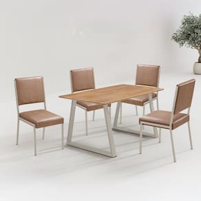 Conjunto para Sala de Jantar com 4 Cadeiras Lisboa Champanhe / Bege