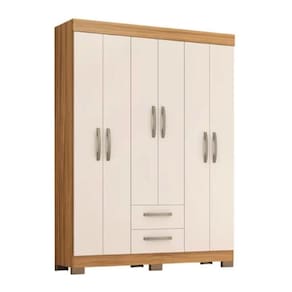 Guarda Roupa Solteiro Nt6015 6 Portas E 2 Gavetas Com Pés Freijo Trend Com Off White