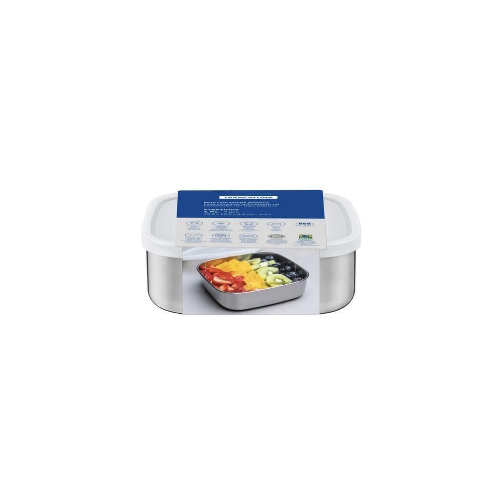 Pote Tramontina Freezinox Em Aço Inox Quadrado Com Tampa Plástica 23 Cm 3,6 L