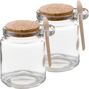 Kit 2 Pote Vidro Borossilicato 240ml Colher De Madeira Rolha