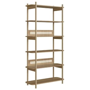 Estante Oslo Artesano 90 Cm Largura Mdp Hanover Palha Sintética Bege Pé Madeira Maciça