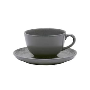 Xícara Para Chá Com Pires Em Cerâmica Flat Gray 200ml Oxford