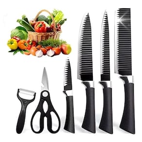 Kit Completo 6 Peças De Facas Com Cutelo Tesoura E Descascador Para Cozinha