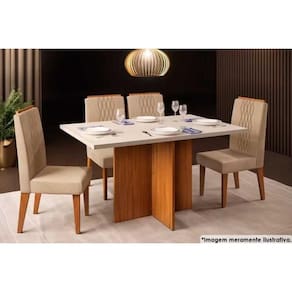 Sala De Jantar Hera C- Tampo C- Vidro 120x90cm E 4 Cadeiras Lia Freijo-linho Neve Dj Móveis