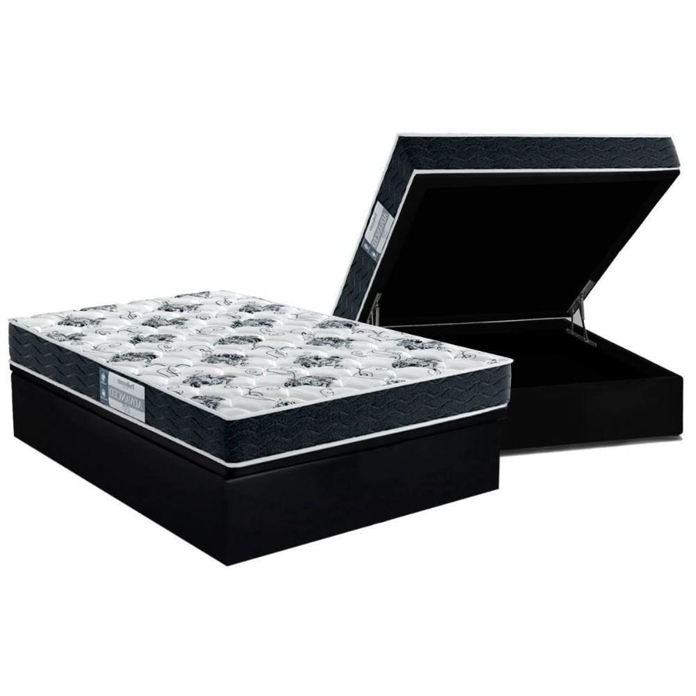 Conjunto Box Baú Casal: Colchão Espuma Probel D28 Prodormir Advanced Black + Base Crc Suede Black(138x188)