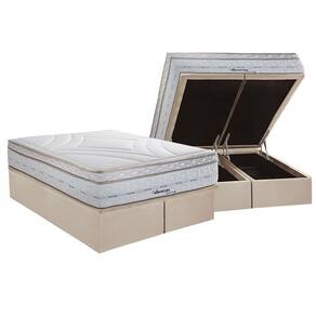 Conjunto Box Baú King Colchão Molas Herval Maxspring American + Base Crc Suede Clean 193x203