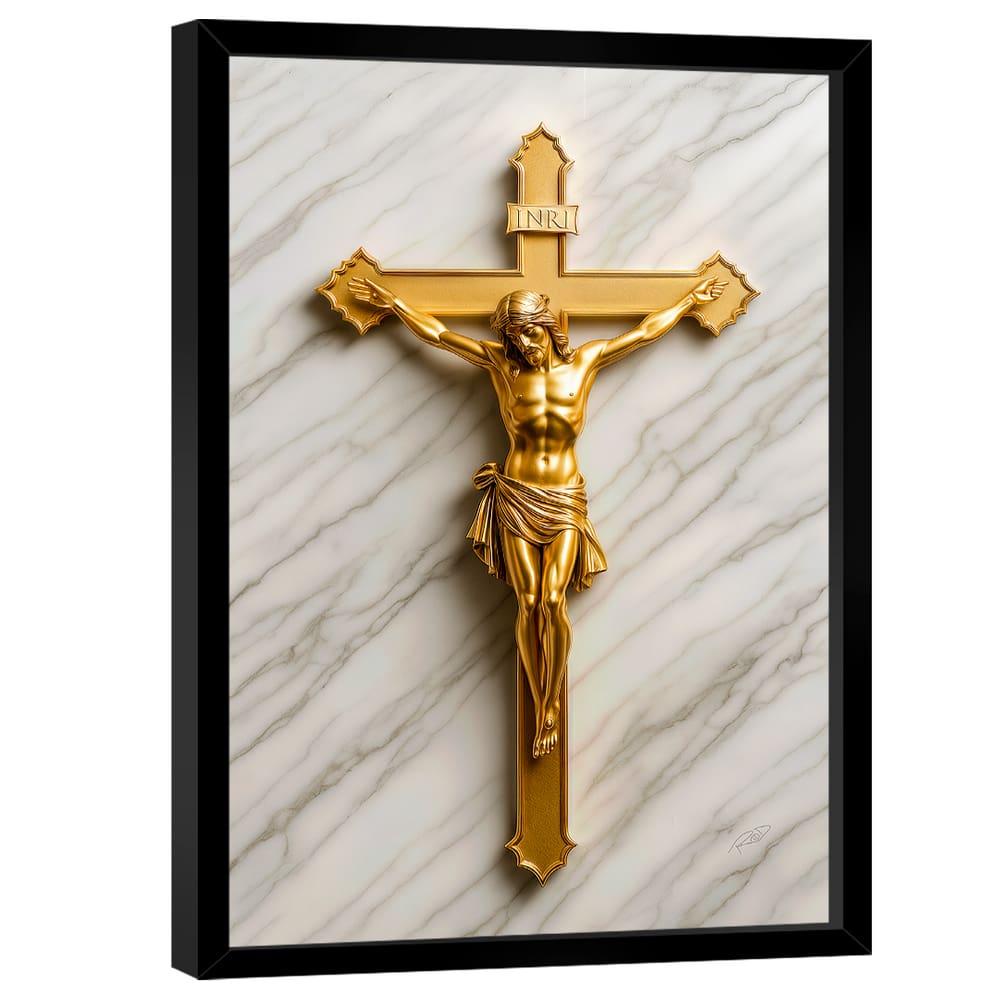Quadro Decorativo Jesus na Cruz Dourado