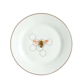Prato Bolo Para Sobremesa Abelha Em Porcelana 19cm Branco