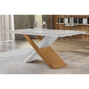 Mesa Para Cozinha Imperatriz C-tampo Madeirado Vidro Canto Curvo 180x90cm Off White-imbuia-vidro Off White - Rufato